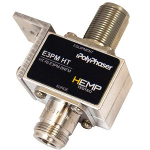 POLYPHASER HEMP Tested Type N F/F Bulkhead Coaxial RF Surge Protector, 10MHz - 700MHz, DC Block, 500W, 20uJ, 50kA, Blocking Cap.
