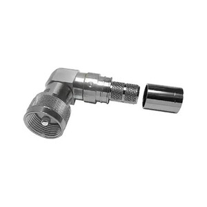 TIMES MICROWAVE UHF Connector Plug, Male Pin 50Ohm Free Hanging (In-Line), Right Angle Push On