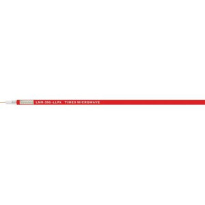 TIMES MICROWAVE LMR200 Plenum cable. 3/16" O.D. 50 ohms. Stranded outer conductor, copper-clad aluminum center conductor. 1" bending radius. Red Jacket