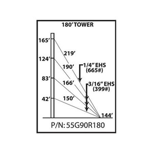 ROHN 55G 180-ft guyed tower. Includes all sections, base plate, side arms, guy wire & accessories, anchor rods and grounding kits. Drop Ship Only Version