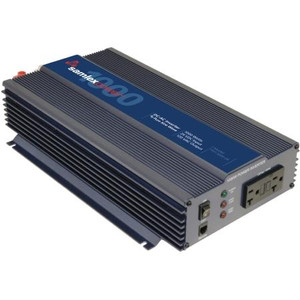SAMLEX DC to AC power inverter. 1000W continuous, 2000W intermittent. Pure sine wave. Continuous fan. Two AC outlets. Tubular screw down terminals.