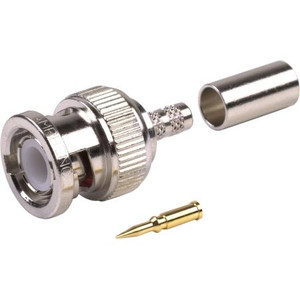 AMPHENOL BNC male crimp connector for standard RG58 and RG141 cables. Gold plated, crimped center pin. .