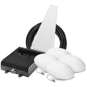 SURECALL Fusion5X 2.0 signal booster kit. Includes amp, five 75 ft. lengths of SC-400 coax, 4-way splitter, outdoor Yagi and four indoor Ultra Thin domes.