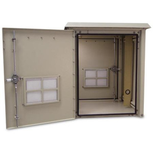 DDB UNLIMITED 30"H x 25"W x 25"D Outdoor aluminum cabinet enclosure. NEMA 250 Type 3,3R,3S,4,4X. 19" or 23" rails. Front,rear doors w/ 3pt lock. UL50 Rated