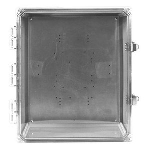 SKU V14126LC-CG-T | Ventev 14X12X6 Enclosure Incl Clear Door, Back Panel, mounting feet, cover screw, back plate screws, Latch Locks, and cord grip. Includes T-Bar Mount.