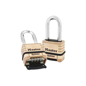 MASTER LOCK Resettable Combination Padlock, Four digits, 2-1/16 in boron- carbide shackle and brass body. No reset tool required