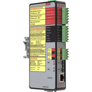 Ventev Remote battery monitoring system with off-line battery test. 20A rating. Includes multiple DI/AI and DO. Ethernet output. SNMP, DNP3, & MODBUS.