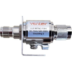 VENTEV 0-7 GHz Lightning Arrestor with RPTNC Male to RPTNC Bulkhead Female. Gas tube; DC Pass.