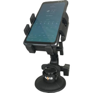 HAVIS Standard Universal Rugged Phone Cradle & Industrial Strength Suction Cup Mount. The sides adjust from 2.25" to 3.75" and is easily released.