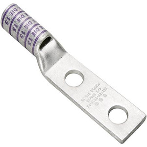 BURNDY 3 AWG CU, Two Hole, 3/8 Stud Size, 3/4 Hole Spacing, long barrel, Tin Plated, 9 Die Index