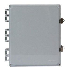 SKU V12106LO-CG-T | VENTEV 12X10X6 Enclosure Incl Solid Door, Back Panel, mounting feet, cover screw, back plate screws, Latch Locks, and cord grip. Includes T-Bar Mount.