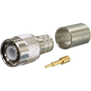 RF INDUSTRIES TNC male connector for Belden 9913 and Times LMR400 cables. Nickel plated body, gold plated center pin. Solder center pin, Crimp on braid.