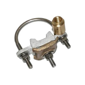 HARGER aluminum pipe railing base for terminals. Can handle standard cables through 4/0. Fits pipes fron 2.5"-3" OD. 1/2" stud will mate w/terminal adapters.