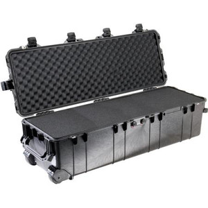 PELICAN Protector Equipment Case. Water tight and airtight to 30 feet w/neoprene o-ring seal. Inside Dims: 40.98"L x 12.92"W x 12.13"D. Black