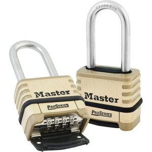 MASTER LOCK Resettable Combination Padlock, Four digits, 2-1/16" stainless round shackle and brass body. No tool needed to set combination.