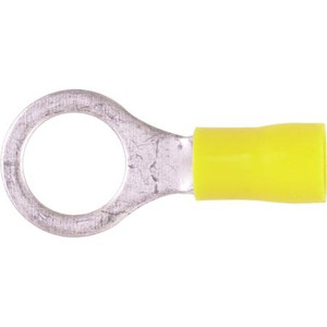 HAINES PRODUCTS vinyl insulated ring terminal with butted seam for wire sizes 12-10 and 3/8" stud. 100 per package. Color YELLOW