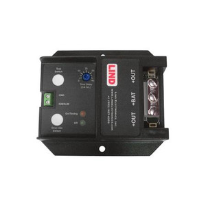 LIND Low Profile Shut Down Timer with screw terminals, 12VDC voltage systems. Adjustable delay time and automatic low and high voltage shut off.