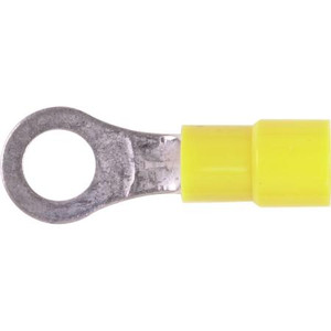 HAINES PRODUCTS vinyl insulated ring terminal with butted seam for wire sizes 12-10 gauge and 1/4" stud. 100 per package.Color Yellow
