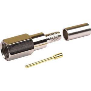 RF INDUSTRIES FME male connector for RG58/U, RG58A/U, RG141 and Ultralink cable. Nickel plated body, gold pin. Crimp center pin, crimp on braid.