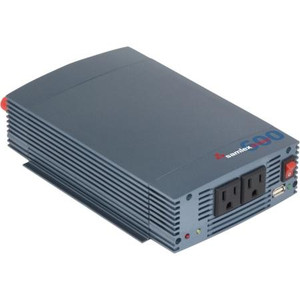 SAMLEX DC to AC power inverter. 600W continuous,1200W intermittent. Pure sine wave. Load controlled fan, 2 AC outlets. Incl screw down terminals/battery clamps