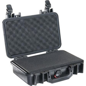 PELICAN protector equipment case. Foam-Filled. Water tight and airtight to 30 feet w/neoprene o-ring seal. I.D.: 10.54"L x6.04"W x 3.166"D. Black
