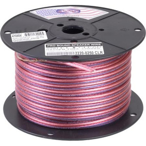 CONSOLIDATED 14 gauge 2 conductor CLEAR PVC speaker cable. Bare stranded copper. Rated to 60 degrees, 300 volts 250' Spool