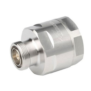 COMMSCOPE DIN Female Positive Stop connector for 1-1/4" AVA6-50 foam cable. Trimetal plated body, captivated silver center pin.