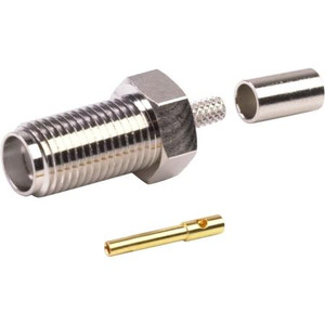 RF INDUSTRIES SMA female connector for RG174, RG188, RG316 cables. Nickel plated body, gold plated pin, teflon dielectric. Crimp attachment.