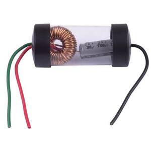 HAINES PRODUCTS 25A alternator noise supressor for high power applications. Uses a choke coil, capacitor combination to reduce alternator whine.