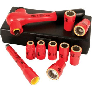 WIHA- 10 Pc - 3/8" Insulated Socket Set Sizes: 8,10,11,12,13,14,17,19 " Insulated Extension 3/8" Drive Insulated Ratchet