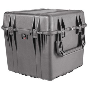 PELICAN Cube Equipment Case Watertight, no foam. Black. 2-Person lift handles. I.D.: 24"Lx24"Wx24"D. (Casters not incl.)