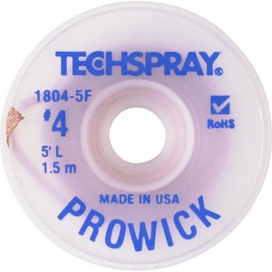 Tech Spray Pro Wick Solder Wick 100% copper wick is coated with flux which cleans the connections. Size 4; .100"W x 5'L; Blue