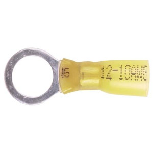 HAINES PRODUCTS heat shrink ring terminal. Wire size 12-10,3/8" stud. 100 pack. Yellow