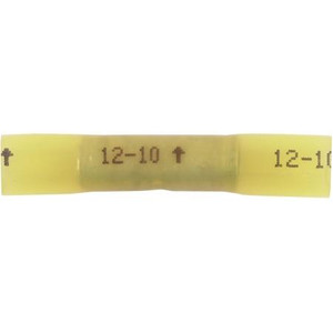 3M 12-10ga heat shrink butt conn. Adhesive lined shrink insulation resists water,salt,corrosion; provides add'l strain relief.Yellow. 25/PCK .