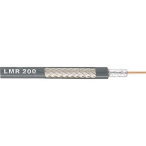 TIMES MICROWAVE LMR200MA cable. 3/16" O.D. 50 ohms. Stranded outer conductor, foam polyethelyne vs solid gives lower loss. 0.5" bending radius. $ per foot.