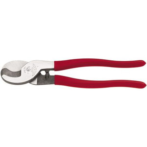 KLEIN compact cable cutter. High-leverage, cuts up to 4/0 aluminum, 2/0 soft copper, 100-pair 24ga communication cable. 9" long.