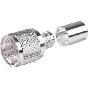 RF INDUSTRIES UHF male connector for RG8, RG8A & RG213 cables. Silver plated shell, silver plated body. Teflon insulation. Crimp pin and braid.