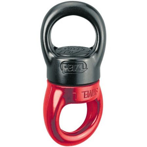 PETZL P58L, swivel. Prevents rope from twisting when rope is turning.Mounted on sealed ball bearings. Designed for 2 person loads & 3 connectors.