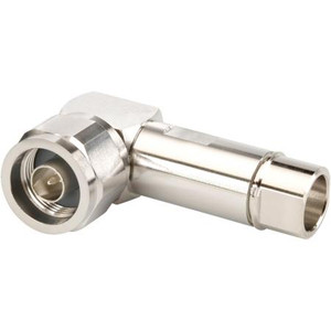 COMMSCOPE N Male Right Angle Positive Lock for 3/8" LDF2-50 cable. Trimetal plated body with a silver center pin.