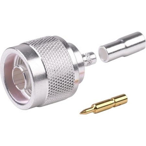 RF INDUSTRIES N male connector for RG122/U, Belden 82907,88240,89907, Times MSI-15.Silver plated body, gold pin. Crimp center pin, crimp on braid.