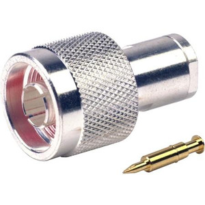 RF INDUSTRIES N male connector for RG8X and Times LMR 240 cables. Silver plated body, gold pin. Solder pin, clamp on braid.