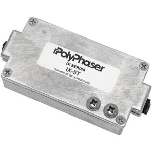 POLYPHASER five line, audio-phone protector. Up to 25 Mbps data rate. Cable feeds in from side. Weather resistant.