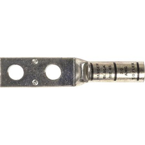 HARGER long barrel compression lug. For 2/0 cable. Two holes will accept 3/8" size screws,1" on center holes.