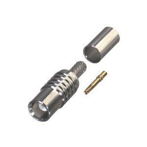 RF INDUSTRIES MCX Crimp Jack connector for RG174/U. Nickel body, gold pin with teflon dielectric.