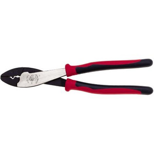 KLEIN JOURNEYMAN Non-Insul/Insulated crimping/cutting tool. 10-22 AWG. Tapered Nose, Specially Hardened. Red/ Black handles. Made in the USA.