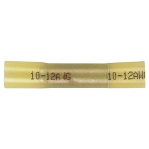 HAINES PRODUCTS 12-10 ga heat shrink seamless butt conn. Adhesive lined shrink insulation resists water, salt & corrosion. Yellow. 100 pack.