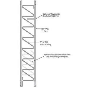 Rohn 55G general purpose communications tower section. 10'. 1 1/2" high strength tubing. Zig-zag cross bracing of solid steel every 15 3/4". Includes bolt kit.