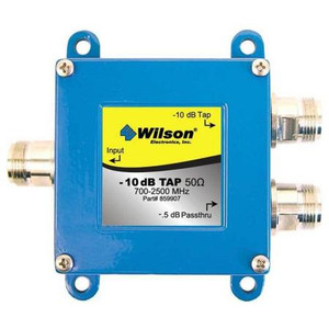 WILSONPRO 800 MHz band (Cellular & iDEN) 2 Way Tap. One output port loses 0.5 dB & the other port loses 10 dB, 90/10 split. N Female Connectors.