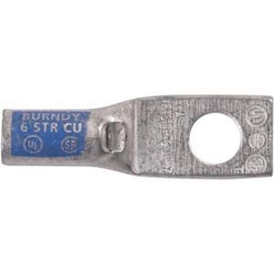 BURNDY standard barrel 1 hole lug. 1/4" hole,Fits #6 awg str. Die Index 7. Blue Die. .