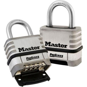 MASTER LOCK Resettable Combination Padlock, Four digits, 1-1/16" stainless shackle. No tool needed to set combination.